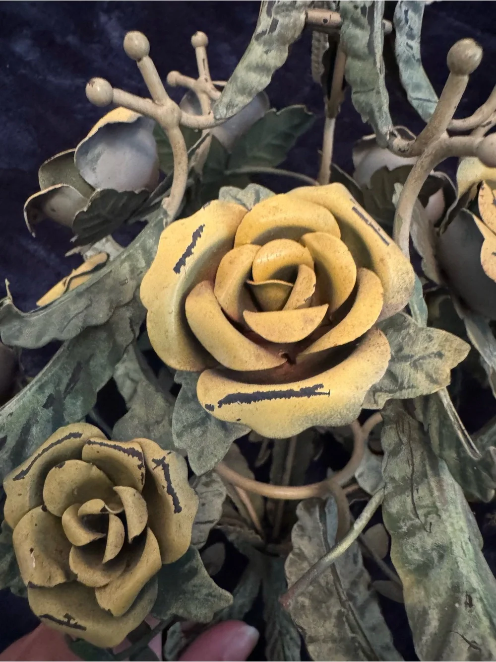 Vintage Hanging Toleware Yellow Roses Floral Birdcage Hollywood Regency Ball